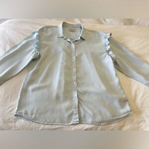 Rails~ Willow Ruffle Sleeve Chambray Button-Up Blouse Size XL Elastic Cuffs.
